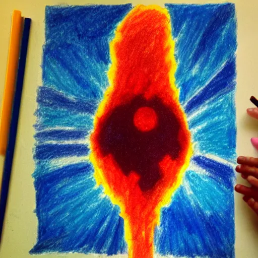 Prompt: a child's crayon drawing of a nuclear explosion