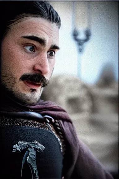 Image similar to “ very intricate photorealistic photo of a a realistic human version of super mario in an episode of game of thrones, photo is in focus with detailed atmospheric lighting, award - winning details ”