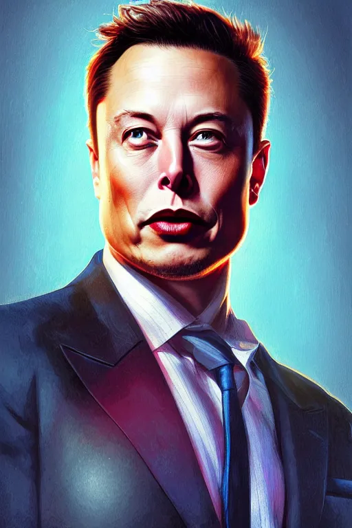 Image similar to elon musk as a blue suit spider man, realistic portrait, symmetrical, highly detailed, digital painting, artstation, concept art, smooth, sharp focus, illustration, cinematic lighting, art by artgerm and greg rutkowski and alphonse mucha