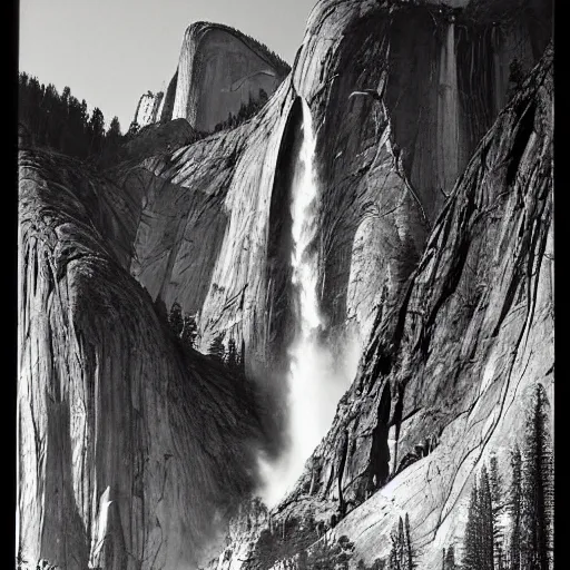 Prompt: gods cathedral at yosemite, by ansel adams