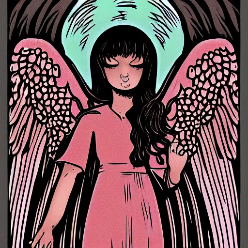 Image similar to biblically accurate angel in the style of Junji Ito