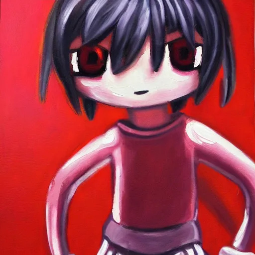 Prompt: expressive oil painting of the character madotsuki from the game yume nikki