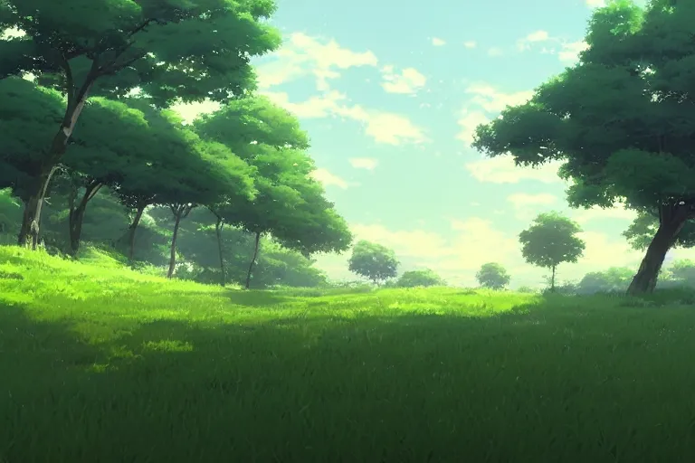 Prompt: a rolling green landscape by makoto shinkai