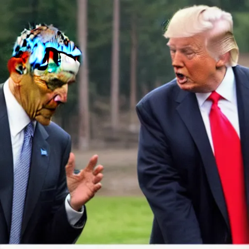 Prompt: obama and donald trump sword fight