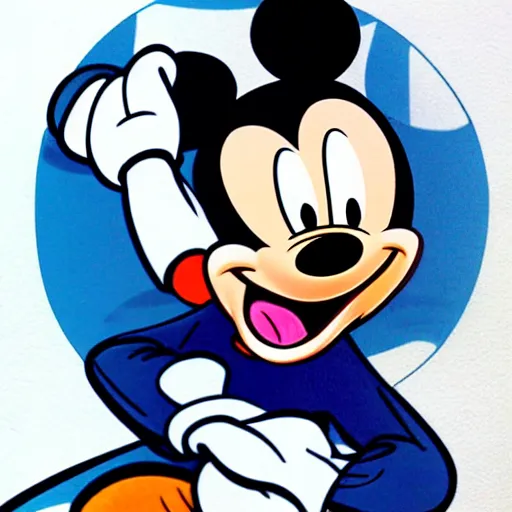 Prompt: mickey mouse drawn in the style of jojo's bizarre adventure