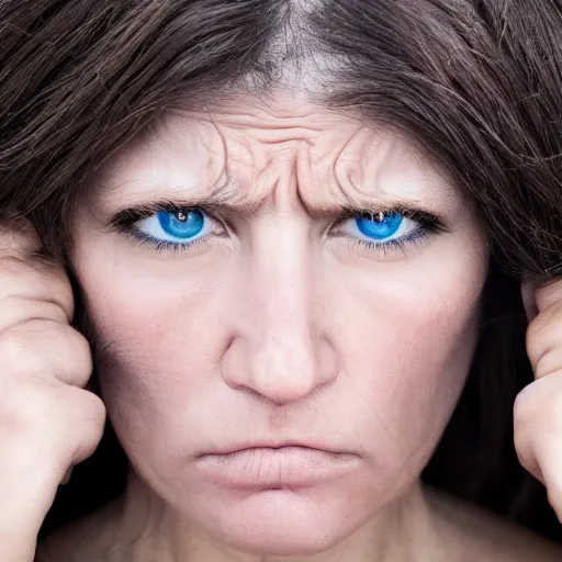 Prompt: first - person photograph of a furious woman, white space, 4 k, professional photography, extreme detail, realistic facial features, eye contact