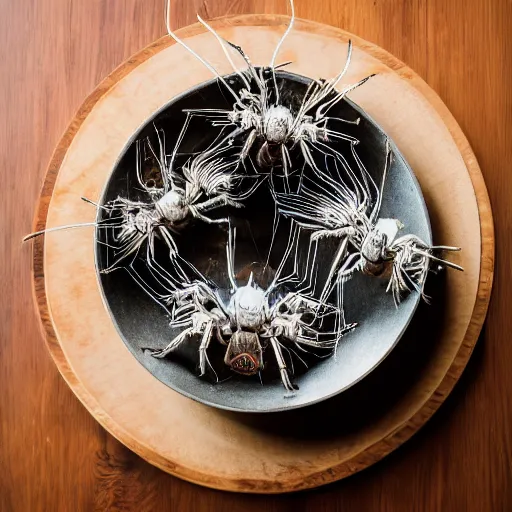 Image similar to professional food photography of a bowl of spiders, canon eos r 3, f / 1. 4, iso 2 0 0, 1 / 1 6 0 s, 8 k, raw, unedited, symmetrical balance