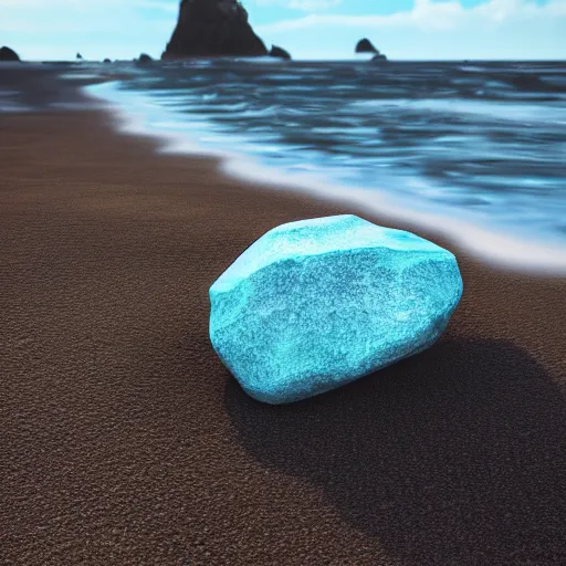 Image similar to a beautiful rock on the beach, octane render nvidia raytracing