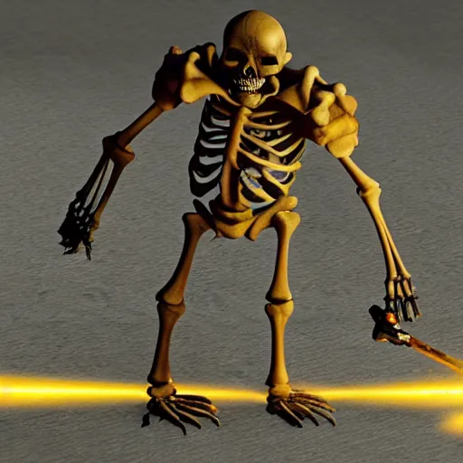 Prompt: a skeleton wandering through an endless dungeon with a torch, photo realistic
