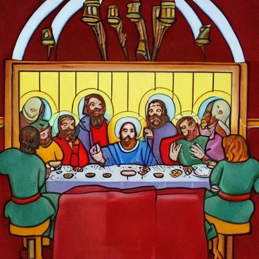Image similar to McDonald's last supper but Ronald is Jesus