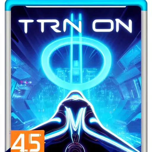 Image similar to video game box art of a game called tron, 4 k, highly detailed cover art.