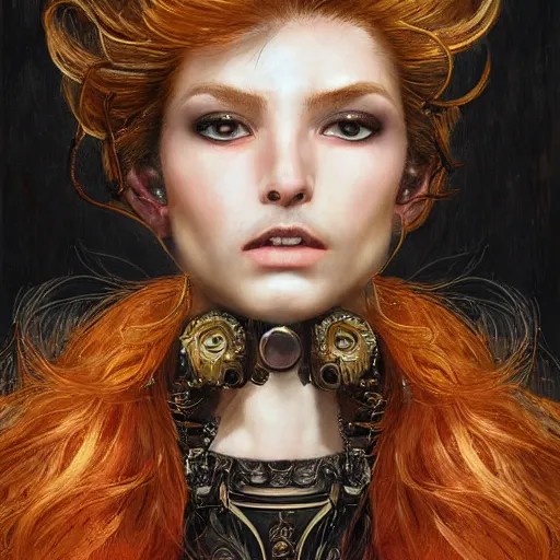 Image similar to portrait, headshot, insanely nice professional hair style, dramatic hair color, digital painting, of a old 17th century, old cyborg merchant, amber jewels, baroque, ornate clothing, scifi, realistic, hyperdetailed, chiaroscuro, concept art, art by Franz Hals and Jon Foster and Ayami Kojima and Amano and Karol Bak,