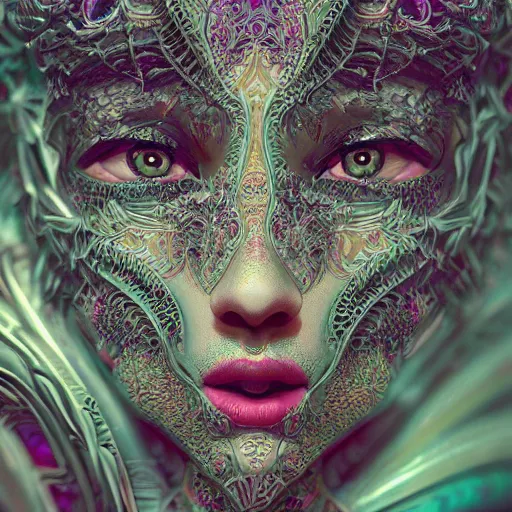 Image similar to wonderful princess of fractals and patterns, beautiful face, hyper detailed, background intricate and detailed, ornate 8 k gorgeous intricate detailed, octane render