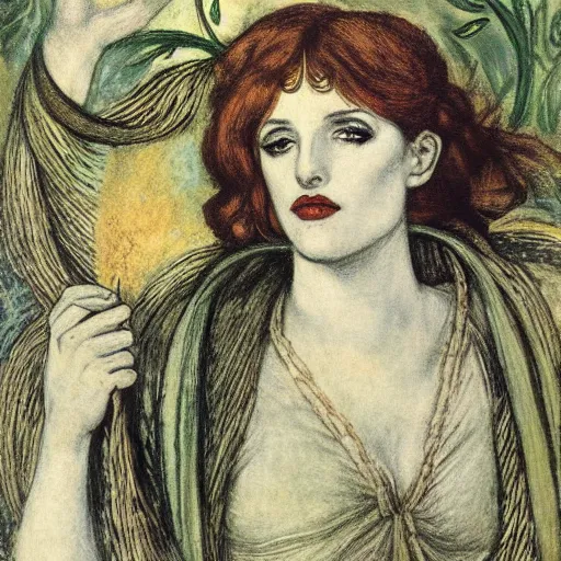 Prompt: witch circe of the odyssey, art by dante gabriel rossetti