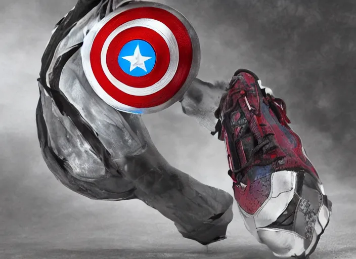 Image similar to basketball sneakers concept of captain america, picture by tim burton, render, cinema 4 d, octane render