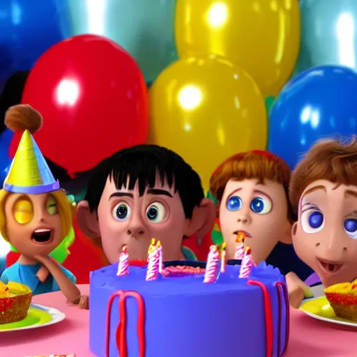 Image similar to the absolute despair of a birthday party, digital cgi, pixar