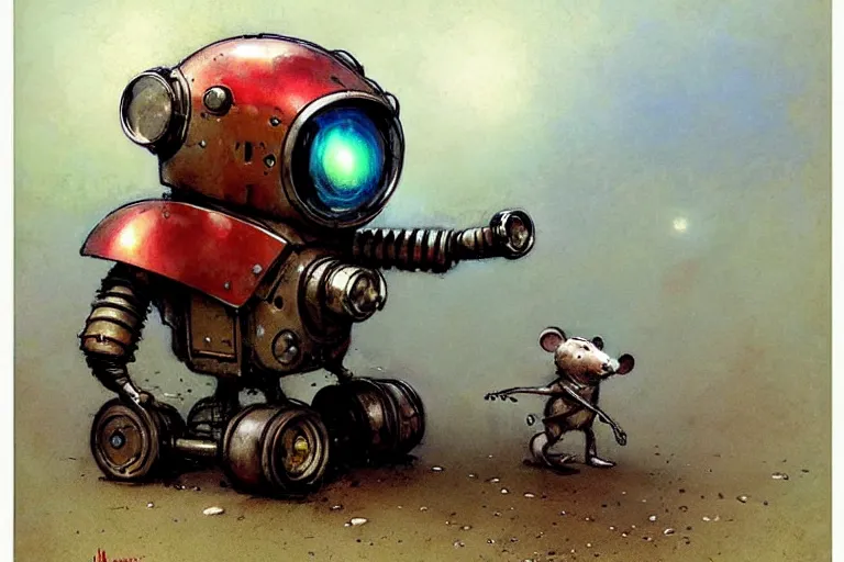 Image similar to adventurer ( ( ( ( ( 1 9 5 0 s retro future robot mouse android digging machine. muted colors. ) ) ) ) ) by jean baptiste monge!!!!!!!!!!!!!!!!!!!!!!!!! chrome red