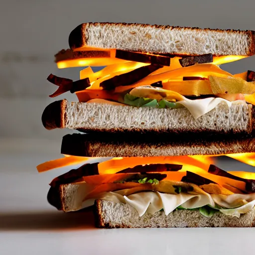 Image similar to sandwich of led lights with seitan and cheddar, studio photo, amazing light