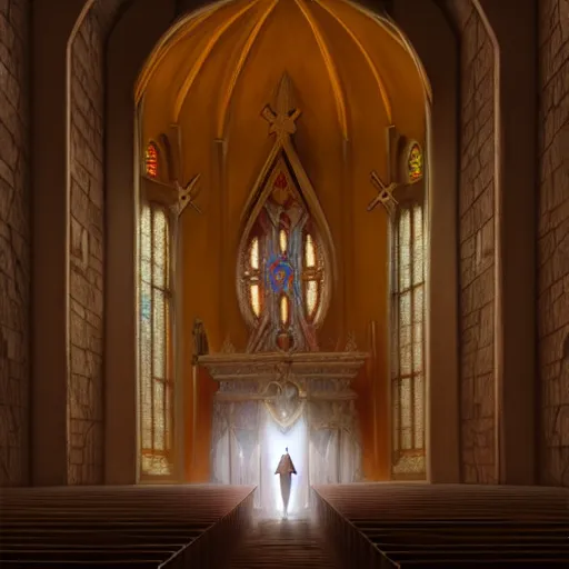 Image similar to pope standing in a curch, digital painting, greg rutkowski, artstation, cinematic, matte painting