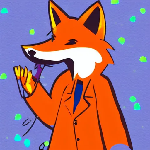 Prompt: stern looking fox in a lab coat, casting a magic spell, furaffinity, digital art