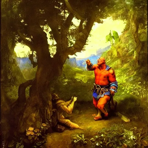 Image similar to portrait of shrek in the garden of eden, beautiful painting by jan matejko, rich lighting