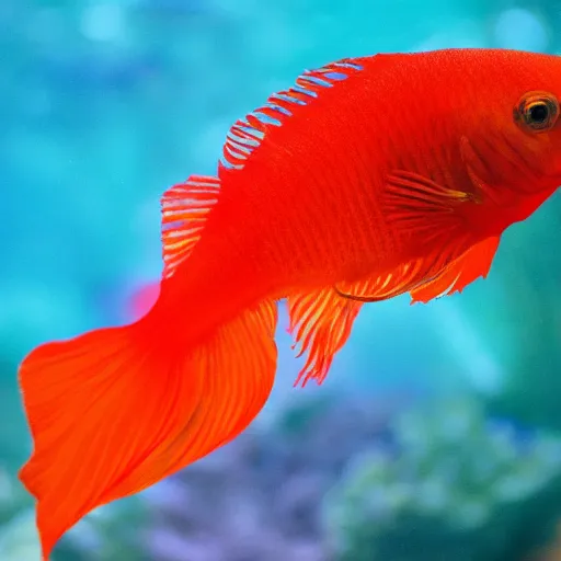 Image similar to a beautiful richly colored beta fish on a black background, full subject in view