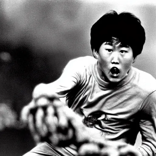 Image similar to movie still of Son heung-min fighting the monster in the thing (1982),