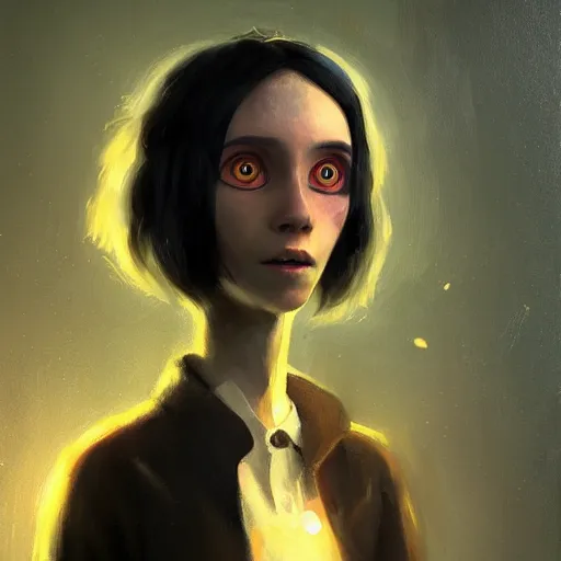 Image similar to coraline, oil painting, Tooth Wu, Greg Rutkowski, RPG portrait, dynamic lighting, fantasy art, High contrast, depth of field