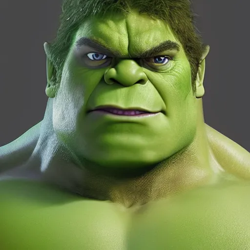 Image similar to a highly detailed image of what the love child between the hulk and shrek would look like