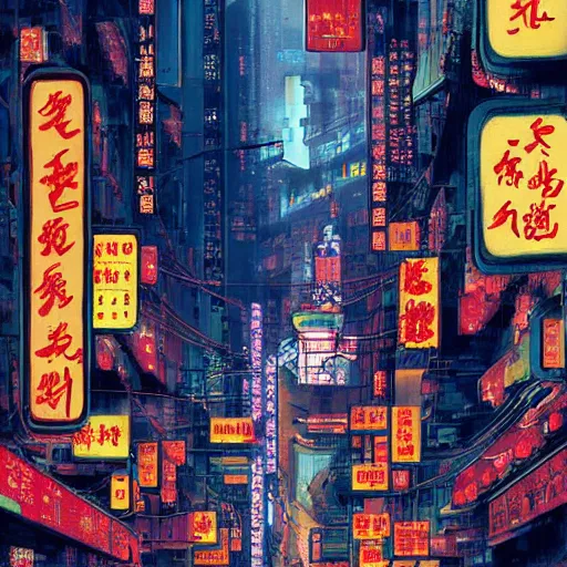 Prompt: oriental painting of cyberpunk hong kong in the year 2 0 4 7