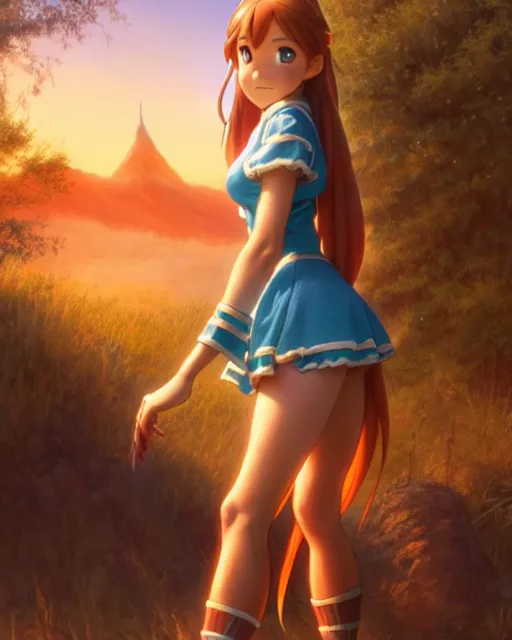 Image similar to weta disney pixar movie still pinup photo of asuna from sao : : as sunburnt cowgirl village woman by pixar : : by weta, greg rutkowski, wlop, ilya kuvshinov, rossdraws, artgerm, marvel, maxim cover, latex, octane render, sweaty, iridescent, bright morning, anime, liosh, mucha : :