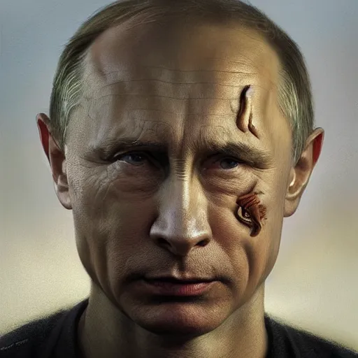 Image similar to vladimir putin, vladimir putin with pig nose, toothless mutant, horror, macabre by donato giancola and greg rutkowski and wayne barlow and zdzisław beksinski, realistic face, digital art