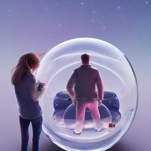 Prompt: humans inside bubbles, artstation