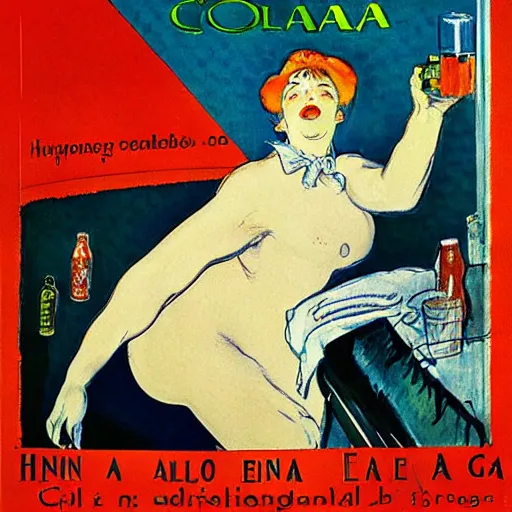 Image similar to an advertisement for coka - cola by henri toulouse lautrec