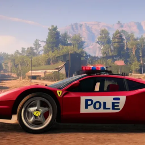 Prompt: police car ferrari in red dead redemption 2