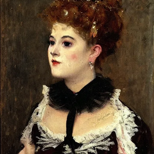 Prompt: portrait of a young woman wearing a carneval mask by alfred stevens