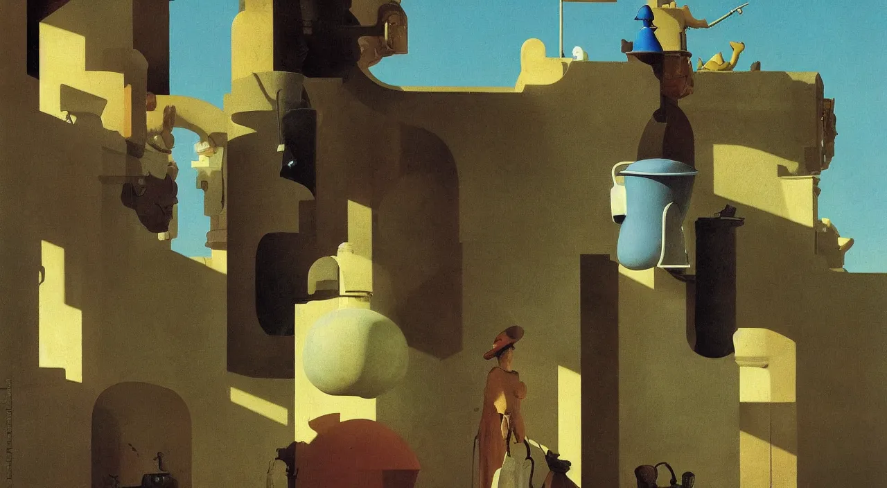 Image similar to single flooded ceramic amphora larynx pipe, very coherent and colorful high contrast!! masterpiece by rene magritte simon stalenhag carl spitzweg syd mead norman rockwell edward hopper james gilleard, minimalist, dark shadows, sunny day, hard lighting