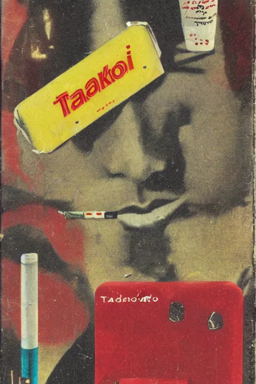 Image similar to photograph of a vintage cigarette pack designed by tadanori yokoo