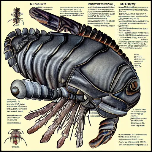 Image similar to cowboy giant isopod, scientific diagram from an encyclopedia