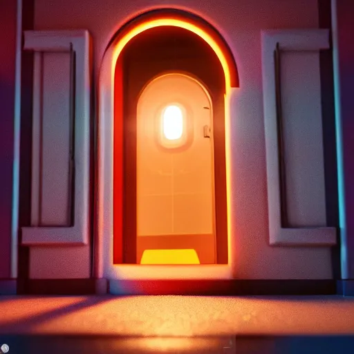 Image similar to a doorway to futurama, movie poster style, volumetric lighting, hyperrealistic, octane render, artstation