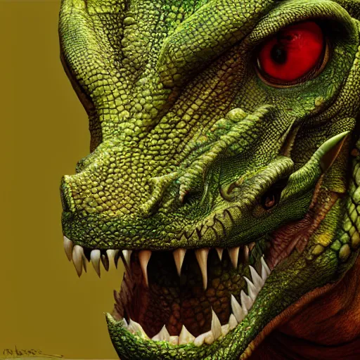 Image similar to realistic, portrait, painting, large green dragon, kodachrome, cgi, hd, detailed