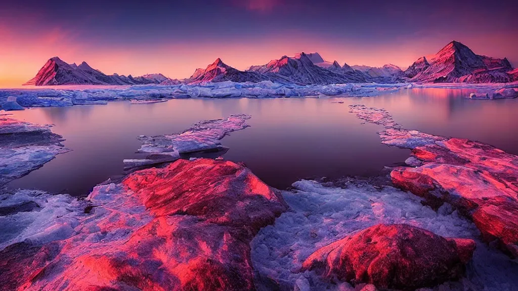 Prompt: amazing landscape photo of polar light with lake in sunset by marc adamus, beautiful dramatic lighting