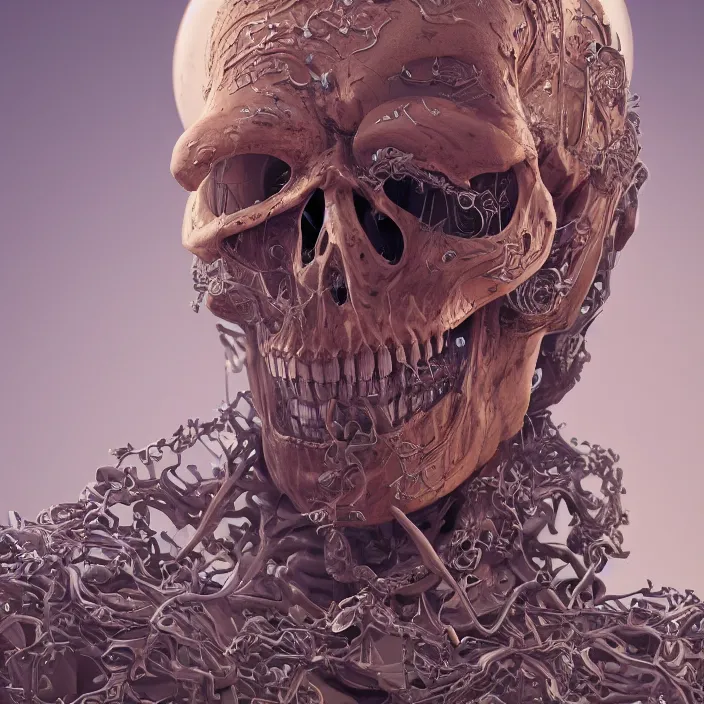 Prompt: portrait of skeleton, Buddhist Monk robe. intricate abstract. intricate artwork. by Tooth Wu, wlop, beeple, dan mumford. octane render, trending on artstation, greg rutkowski very coherent symmetrical artwork. cinematic, hyper realism, high detail, octane render, 8k, iridescent accents