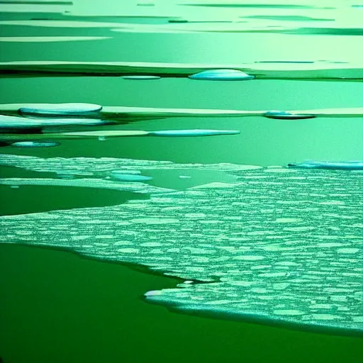 Image similar to lime and limpid green, a second scene a fight between the blue you once knew floating down, the sound resounds around the icy waters underground