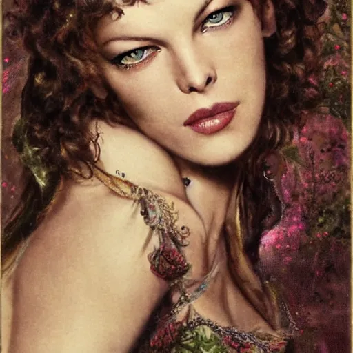 Prompt: milla jovovich by hans zatzka,