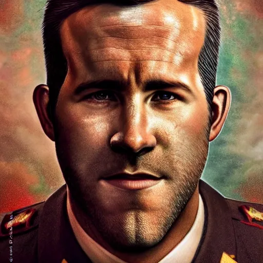 Image similar to hyperrealistic mixed media image of a ryan reynolds disguised as mussolini, stunning 3 d render inspired art by istvan sandorfi and greg rutkowski, perfect facial symmetry, realistic, highly detailed attributes and atmosphere, dim volumetric cinematic lighting, 8 k octane extremely hyper - detailed render, post - processing, masterpiece,