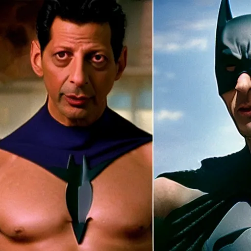 Image similar to jeff goldblum wearing batman underoos