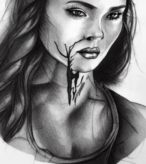 Image similar to a beautiful woman face against a background mighty mountains, tattoo design sketch, amazing blend effect, hyper - realistic, in the style of matteo pasqualin, amazing detail, black and white