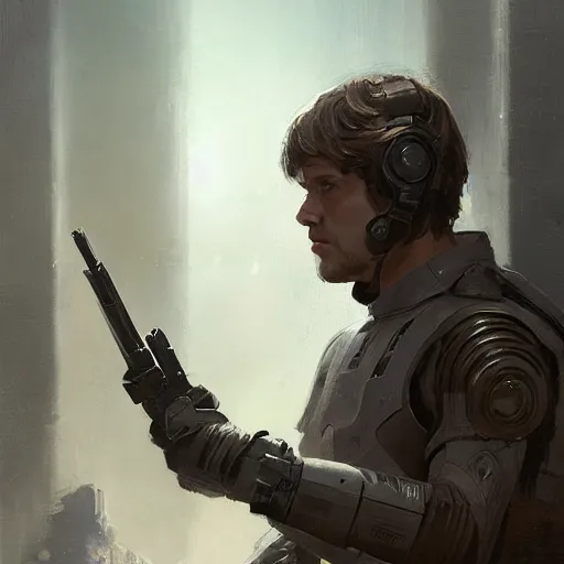 Image similar to portrait of a man by greg rutkowski, dan skywalker from star wars expanded universe, wearing tactical gear of the triunvirate of the galactic alliance, he is about 3 0 years old, highly detailed portrait, digital painting, artstation, concept art, smooth, sharp foccus ilustration, artstation hq