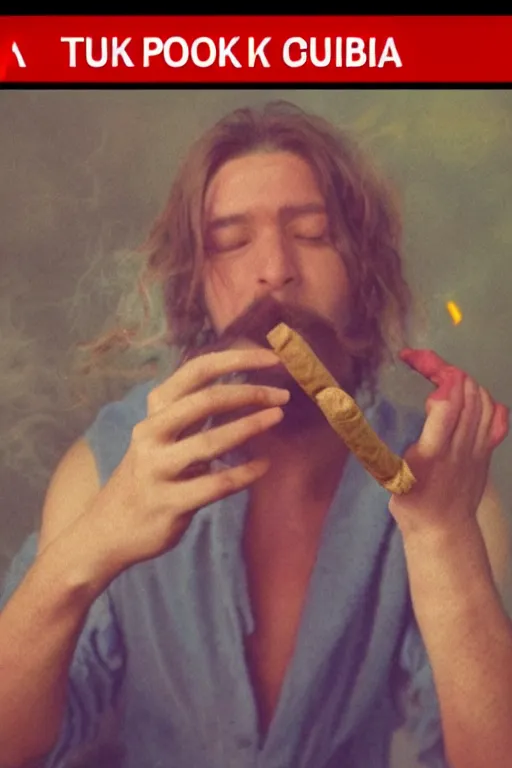 Image similar to a screenshot from a popular tiktok video of god smoking a cuban cigar